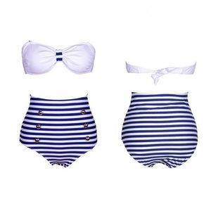 Blue and White Sailor Swim Set